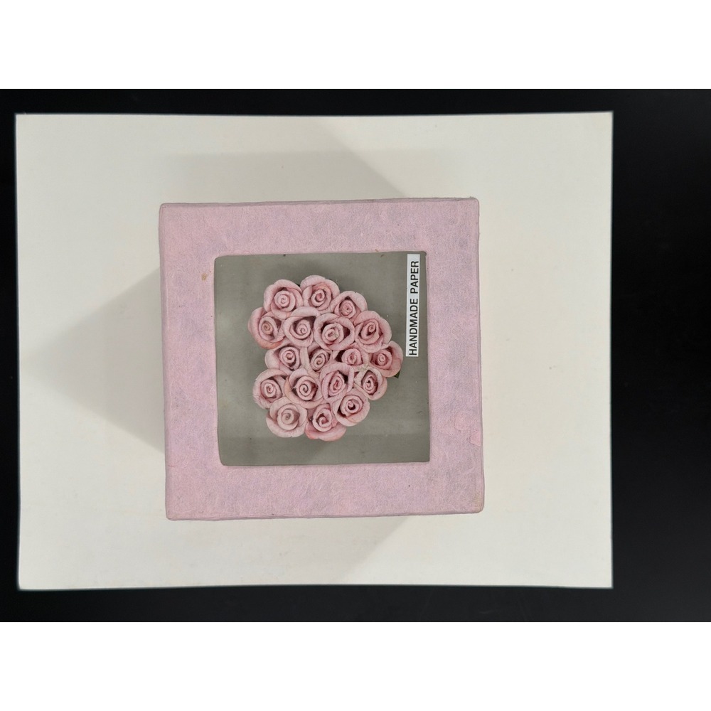 Handmade Paper Rose Heart Gift Box Pink Textured Mulberry Keepsake Shadowbox‎